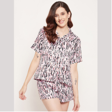 Womens Stylish Printed Satin Top & Short Night Wear